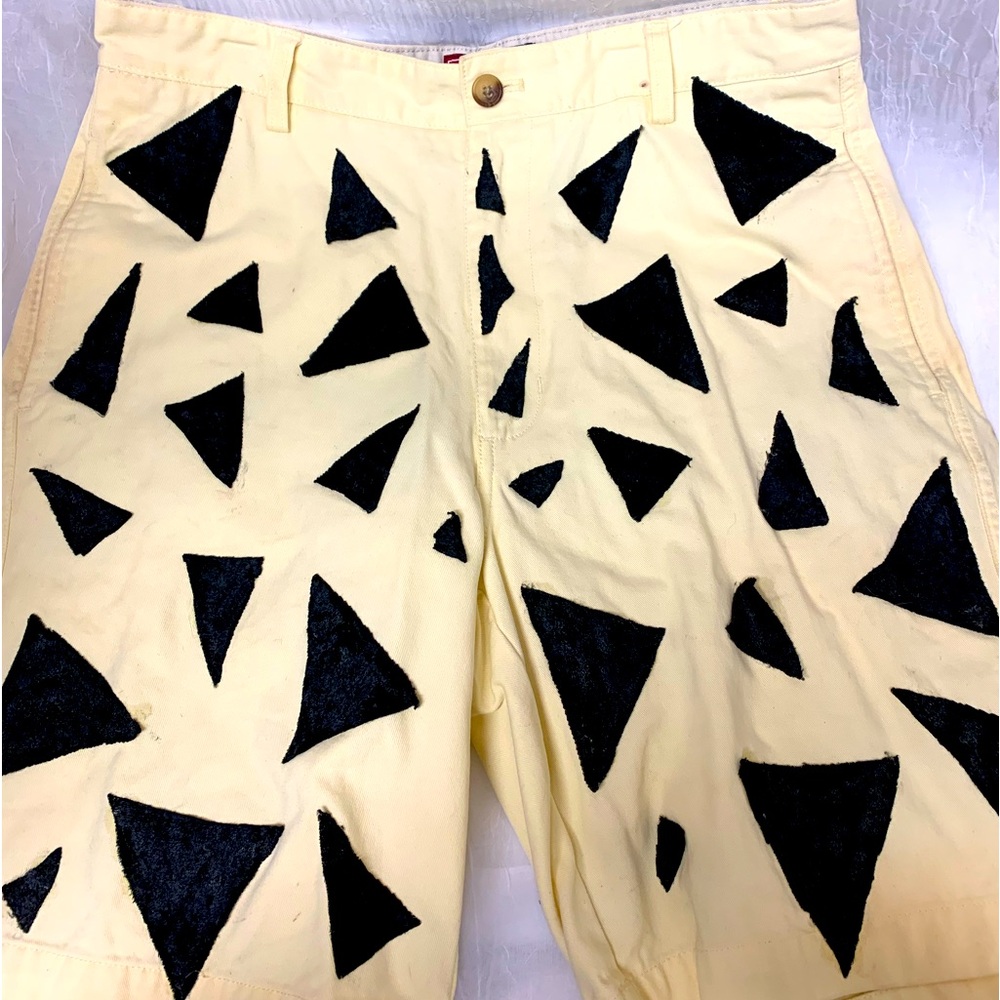 CHAPS mens Sz 32 twill shorts *upcycled whandmade velveteen abstract triangles